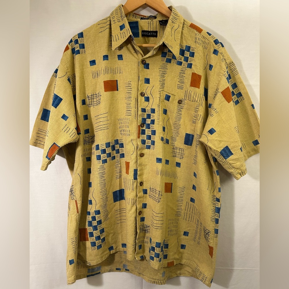 Riscatto Vintage Abstract Pattern Shirt - Yellow, Blue, and Orange Size XL
